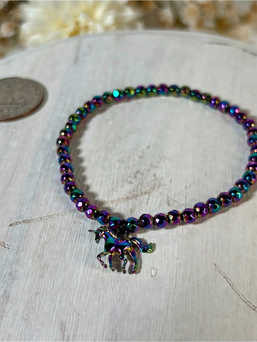Rainbow Hematite Unicorn Beaded Bracelet - Picture 8 of 12